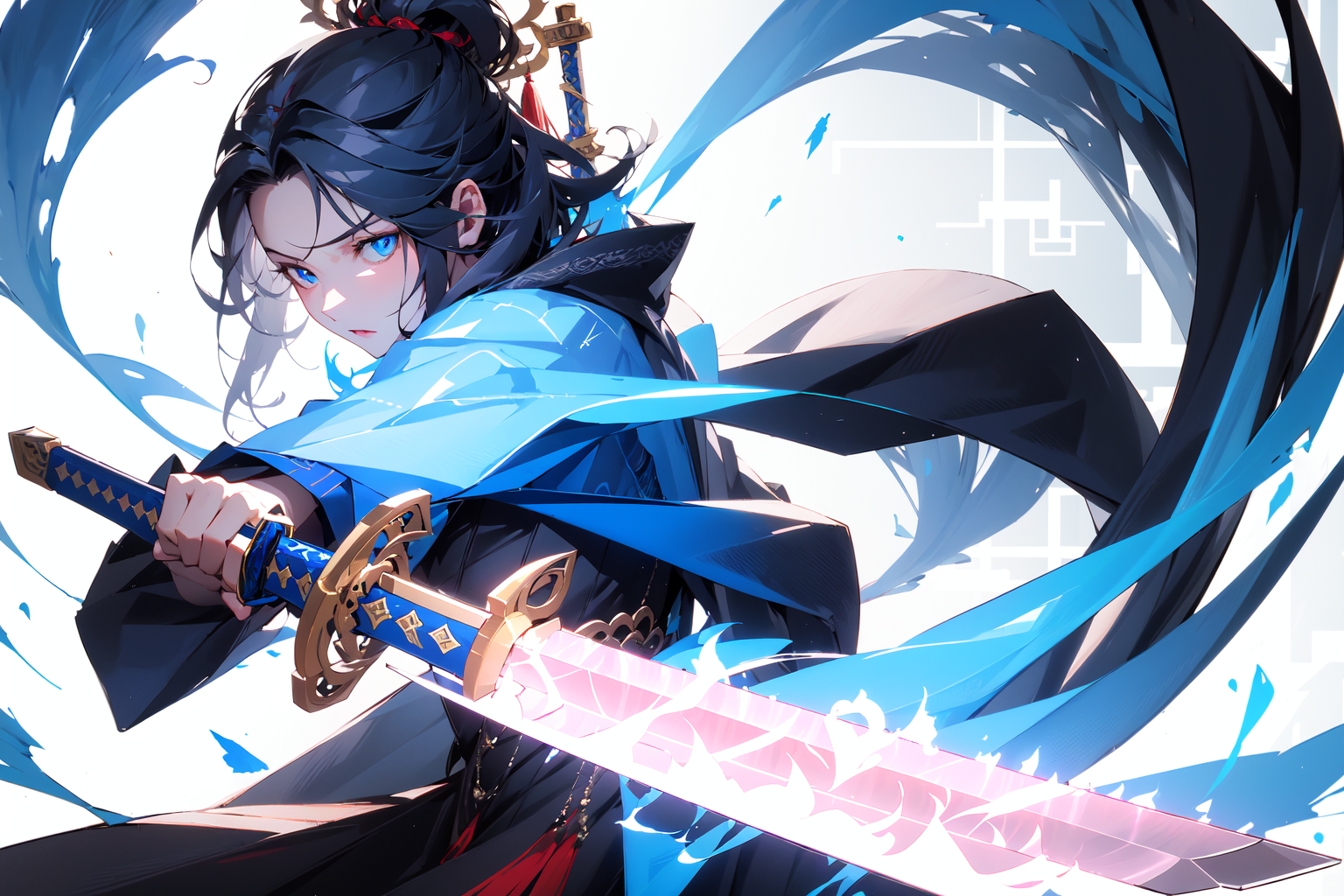 20257-2395846999-(masterpiece_1.2),best quality,Chinese style,_1girl,weapon,sword,solo,hair ornament,holding weapon,glowing,.png